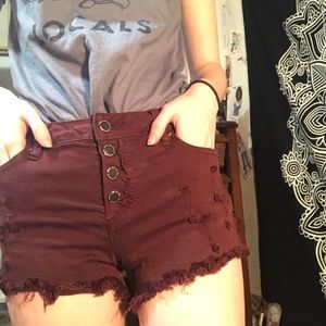 Distressed Maroon short-shorts.